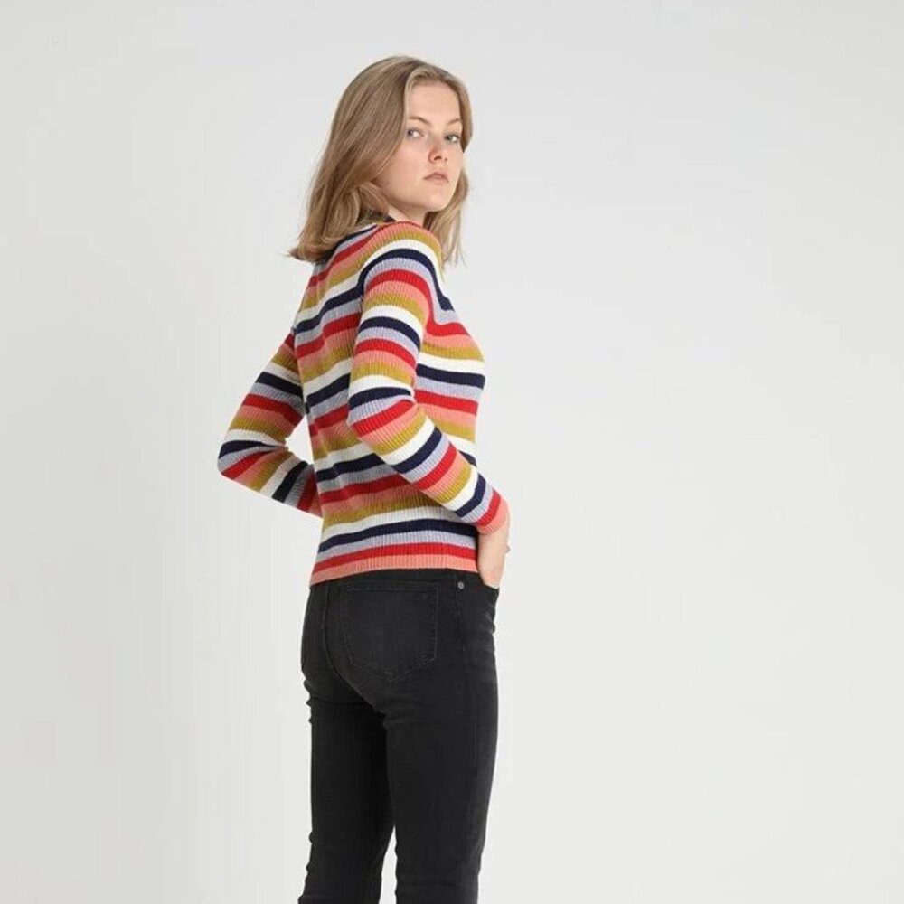 Striped Multicolor Ribbed Women's Top - Picture 4 of 8